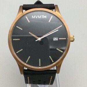 MVMT Watch Men 45mm Rose Gold Tone Date Black Leather Band New Battery